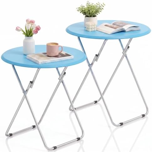 TV Tray Table, Folding TV Trays Set Table on Couch, Round&Blue by Fleecy+day