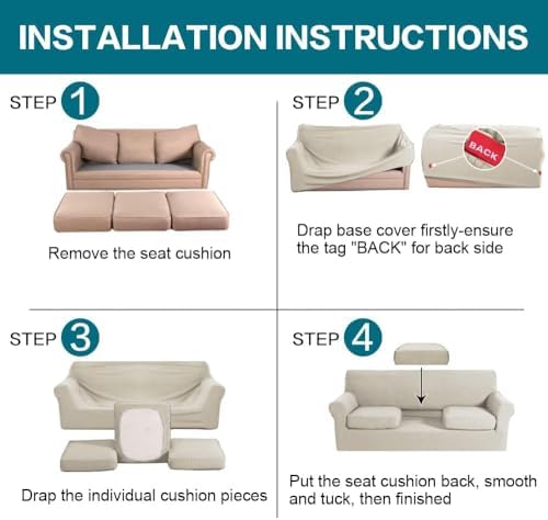 Turquoize 4 Piece Sofa Covers for 3 Cushion Couch Sofa Slipcover Soft Couch Cover for Dogs Washable Furniture Cover with 3 Individual Large Cushion Covers Feature Fabric (Large Sofa, Island Fossi) - Image 6