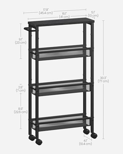 VASAGLE 4-Tier Slim Rolling Storage cart with Wheels, 5.1 Inches, Metal - Image 6