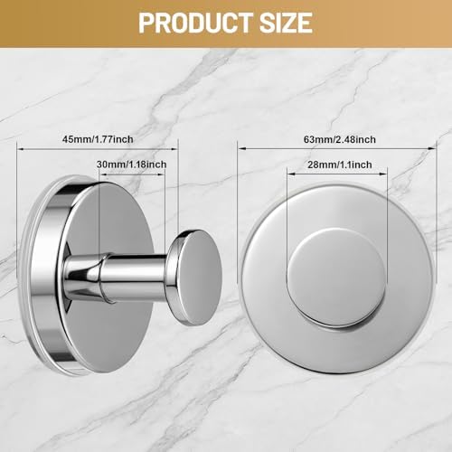 Large Suction Cup Hooks, Heavy Duty 15lb Holds Towel & Robe, No-Drill Shower Bathroom Hooks for Tile Wall Glass Mirror, Mounts on Smooth Non-Porous Surfaces (2 Pack, Chrome Polished) - Image 7