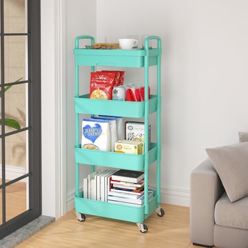 Calmootey 4-Tier Utility Cart with Drawer & Wheels, Storage for Home,Office - Image 4