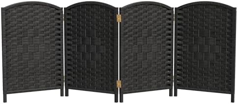 Red Lantern 2 ft. Short Diamond Weave Fiber Folding Screen - Black - 4 Panel by RedLantern