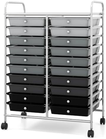Giantex 20 Drawers Rolling Cart, Mobile Storage Drawer Cart, Classroom Organizer Cart for Office School Supplies Teacher Tools Paper Craft Small Printer, Utility Cart on Wheels, Gradient Grey - Image 4