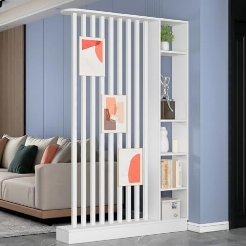 Freestanding Wall Room Divider with Shelves, White, 47.2x9.4x78.7in by UKETO