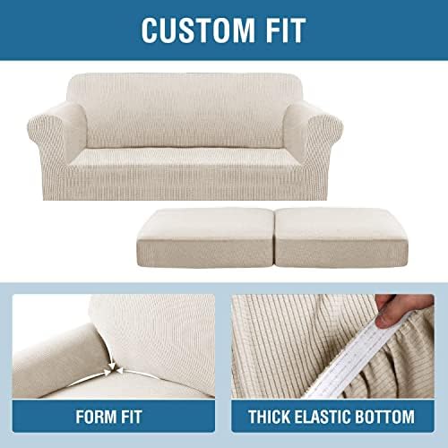 H.VERSAILTEX 3 Piece Stretch Sofa Covers for 2 Cushion Sofa Couch Covers for Living Room Sofa Slipcovers (Base Cover Plus 2 Seat Cushion Covers) Thicker Jacquard Fabric(Large Sofa, Island Fossi) - Image 6