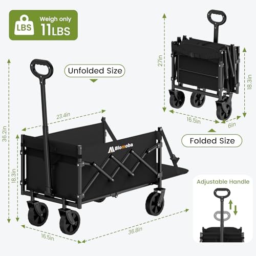 Blomoba 220 lbs Folding Wagon Cart with Wheels & Adjustable Handle, Black - Image 6