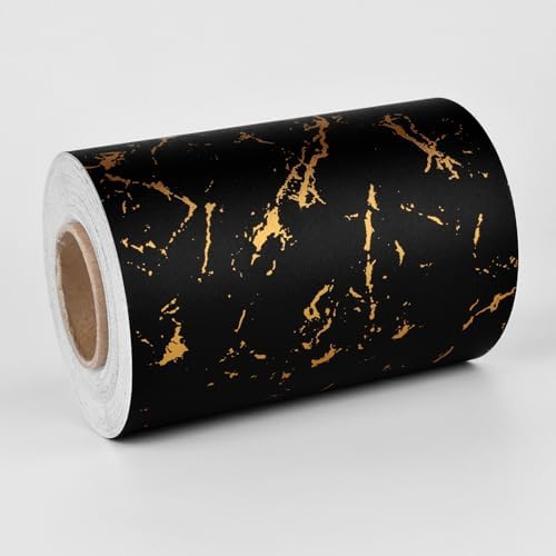 Wallercity Border Wallpaper for Bathroom Peel and Stick Border Trim Waterproof Marble Countertop Contact Paper Self Adhesive Wallpaper Borders for Kitchen Mirror Trim Hallway Black/Gold 3.94''x394'' by Wallercity
