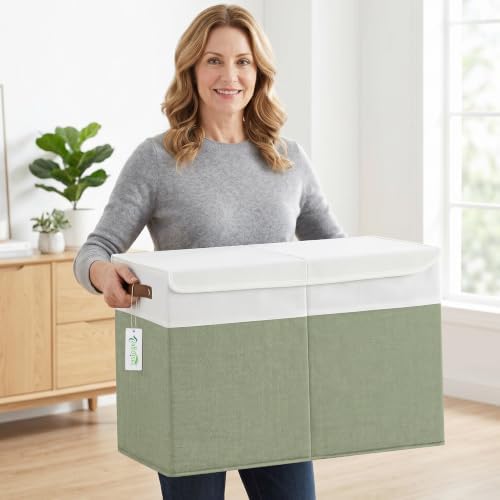 Bagnizer Large Toy Storage Box with Lids, Collapsible Sturdy Baby Storage Organizer Chest Bin Basket for Kids, Boys, Girls, Playroom, Nursery, Bedroom, Closet 25"x13"x16" (Green and White) - Image 4