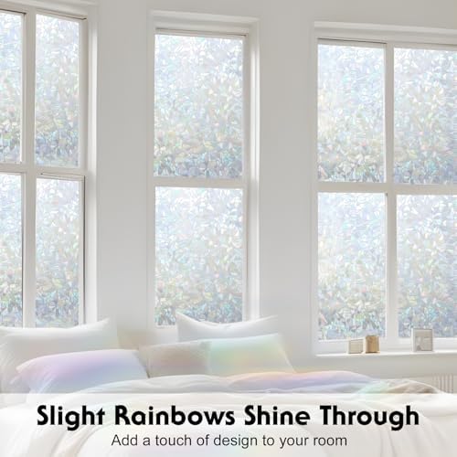 Volcanics Rainbow Window Privacy Film with Installation Tools, Decorative Stained Glass Window Film, Static Cling Heat Control Window Tinting Film Stickers, Grayish Silver, 17.5 x 78.7 inches - Image 2