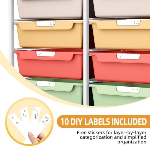 10 Drawer Rolling Storage Cart with Wood Top for Classroom Crafts Colorful - Image 6