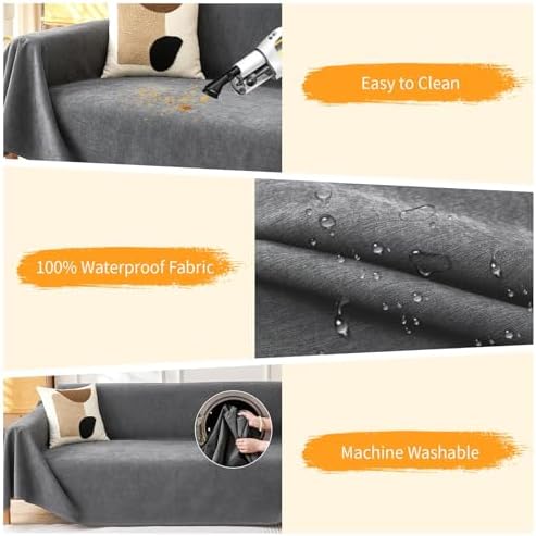 Deep Dream Cat-Scratch Resistant Armchair Couch Cover, Waterproof Sofa Cover for Dogs, Pet Friendly Couch Protectors Anti Slip Thickened Slipcovers for Dogs Pets, 71" x 91", Dark Grey - Image 4