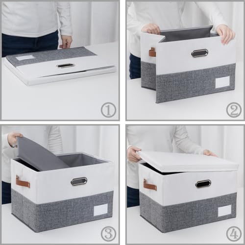 PRANDOM Foldable Storage Bins with Lids [3-Pack] Fabric Collapsible Storage Boxes Baskets Cubes Containers with Handles for Closet Living Room Bedroom (Grey & White 17.7x11.8x11.8'') - Image 6