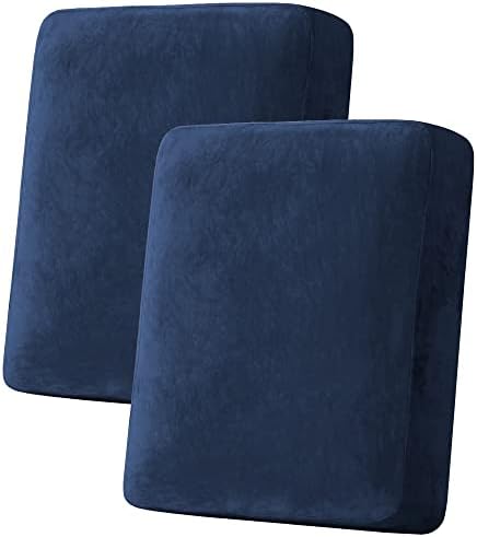 H.VERSAILTEX Velvet Stretch Couch Cushion Cover Plush Cushion Slipcover for Chair Loveseat Sofa Cushion Furniture Protector Seat Cushion Sofa Cover (2 Piece Medium Sofa Cushion Covers, Navy) by HVERSAILTEX
