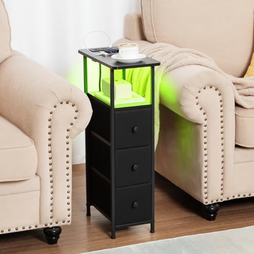 LOAKEKEL Narrow End Table with Charging Station, Small Nightstand - Image 2