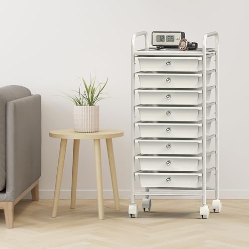 Simple Houseware 8 Drawers Rolling Utility Cart Art Craft Storage, White - Image 7