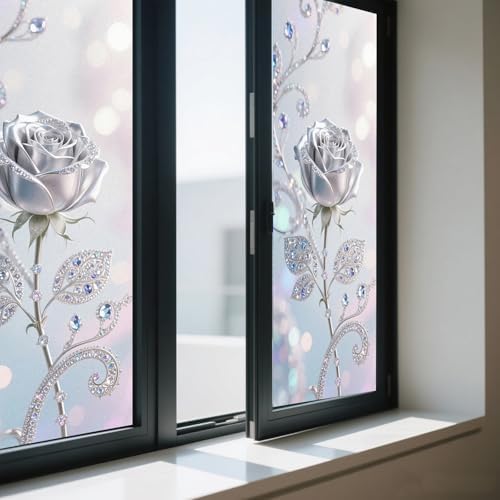 IVN Stained Glass Window Film Silver Rose 17.7x39.3 in Window Privacy Film - Image 7