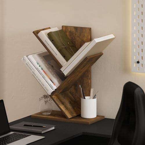Furinno Tree Book Shelf, 3-Tier Bookshelf with Angled Open Shelf, Tree Bookcase for Room Decor, 8.4 x 15.7 x 21.3, for Organization and Storage, for Living Room, Bedroom, Home Office, Amber Pine - Image 2