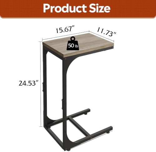 WLIVE C Shaped End Table TV Tray Slide Under Couch Side Table Greige - Image 3