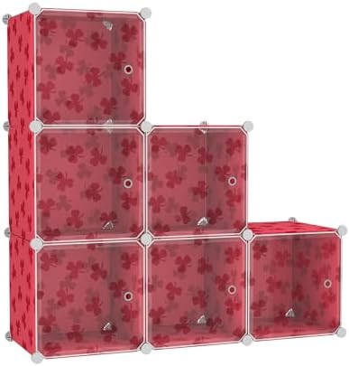 C&AHOME Clover Embossed 6-Cube Storage Organizer with Doors Cube Shelf Red by CAHOME
