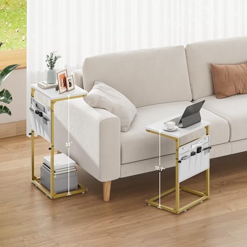 Vagusicc C Shaped End Table, 33'' Tall Side Table for Couch, Adjustable Height Small Couch Side Table for Small Spaces, C Table End Table Slide Under Sofa Table TV Tray Arm Table for Living Room - Image 6