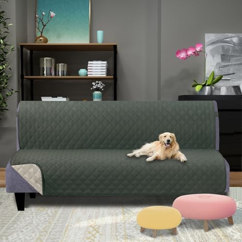 U-NICE HOME Futon Sofa Covers 68''Armless Couch Cover, Grey/Beige - Image 2