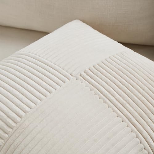 Fancy Homi 2 Packs Cream Lumbar Decorative Throw Pillow Covers 16x28 Inch for Living Room Couch Bed Sofa, Rustic Farmhouse Boho Home Decor, Soft Striped Corduroy Rectangle Accent Cushion Case 40x70 cm - Image 4