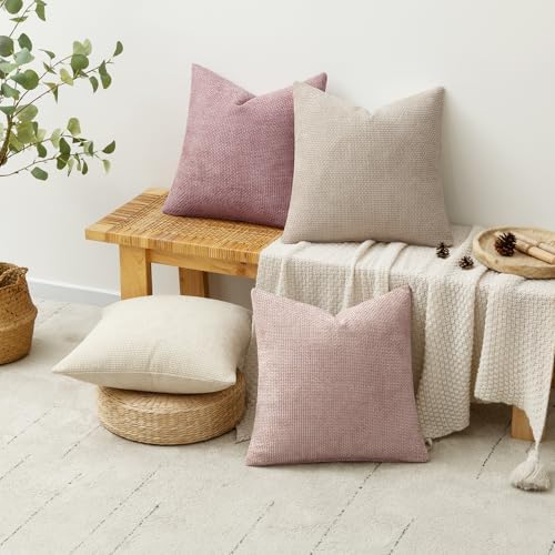 MIULEE Soft Decorative Chenille Pillow Covers Light Pink 18x18 Pack of 4 - Image 4