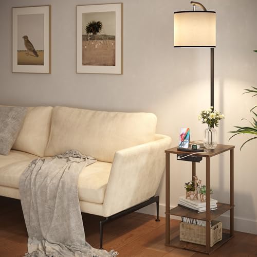 SUNMORY Floor Lamp with Table Shelves, End Side Table for Living Room - Image 2