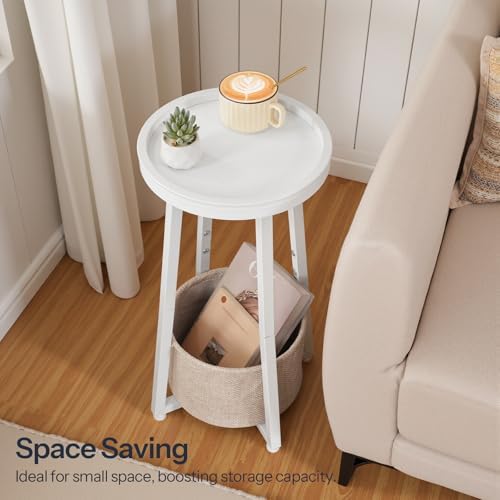 HOOBRO Small Round Side Table, 2-Tier Round Sofa End Table, Compact Nightstand with Cotton Linen Storage Basket, for Small Space, Living Room, Bedroom, Dorm, White WW183BZ01 - Image 6