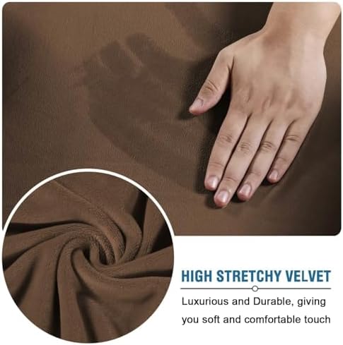 H.VERSAILTEX Real Velvet Plush 3 Piece Stretch Sofa Covers Couch Covers for 2 Cushion Couch Sofa Slipcovers Width Up to 90 Inch Thick Soft Stay in Place (Large Sofa, Caramel Cafe) - Image 4