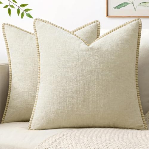MIULEE Decorative Couch Throw Pillow Covers 20x20 Inch Cream White 2 Pack by MIULEE
