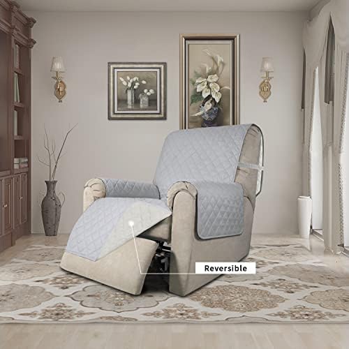 Easy-Going Recliner Chair Slipcover Reversible Sofa Cover Water Resistant Couch Cover Furniture Protector with Elastic Straps for Pets Dog (Recliner 22 inch, Light Gray/Ivory) - Image 2