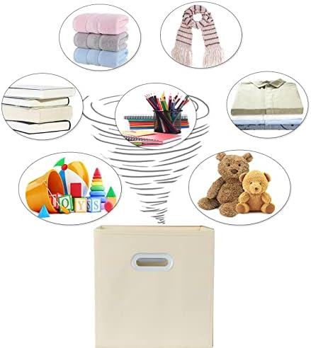 Fabric Cloth Storage Bins,Fabric Cube Organizer with Dual Handles Foldable Cube Storage Baskets for Home Bedroom Storage,Set of 3, Creamy-White - Image 3