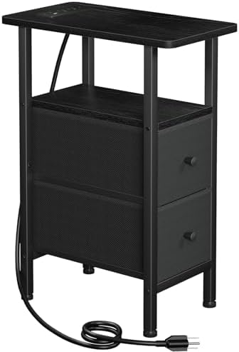 LOAKEKEL Narrow End Table with Charging Station, Small Nightstand by LOAKEKEL