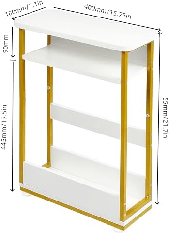 Narrow Side Table,3-Tier Slim End Table with Storage Shelf,Modern Sofa Table Thin Side Table for Small Spaces, Skinny Bedside Table Small Nightstand with Magazine Rack Space Saving/White+Gold - Image 3