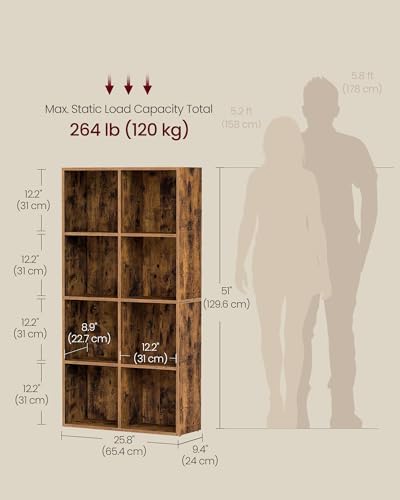 VASAGLE Bookshelf, 8 Cubes Storage Organizer, 25.7 x 9.4 x 51 Inches - Image 3