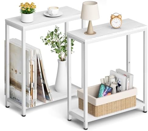 SLEEPING LAMB Narrow End Tables Living Room Set of 2 Small Side Table for Small Space, 2 Tier Slim Skinny Night Stand for Bedroom, Couch Beside Nightstands, White by SLEEPINGLAMB