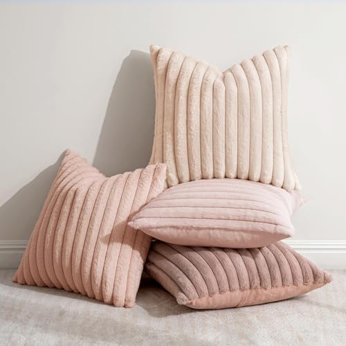 MIULEE Faux Fur Plush Decorative Throw Pillow Covers 16x16, Pink - Image 2