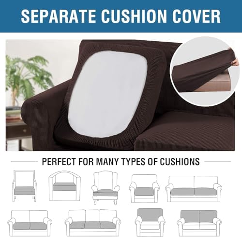H.VERSAILTEX 4 Piece Stretch Sofa Covers for 3 Cushion Couch Covers for Living Room Furniture Slipcovers (Base Cover Plus 3 Seat Cushion Covers) Thicker Jacquard Fabric (Large Sofa, Chocolate) - Image 5