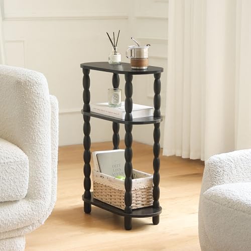MaxSmeo Small Narrow Side Table, 3-Tier Narrow Black End Table with Storage - Image 3