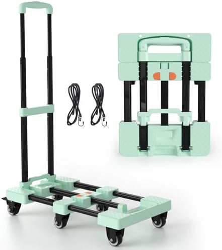 Voipvvii Folding Hand Truck 500lbs, Portable Heavy Duty Dolly Cart, 6 Wheels Collapsible Luggage Cart with 2 Elastic Ropes - Compact Trolley Cart for Easy Moving - Ideal Hand Cart for Travel and More by VoipvviiDirect
