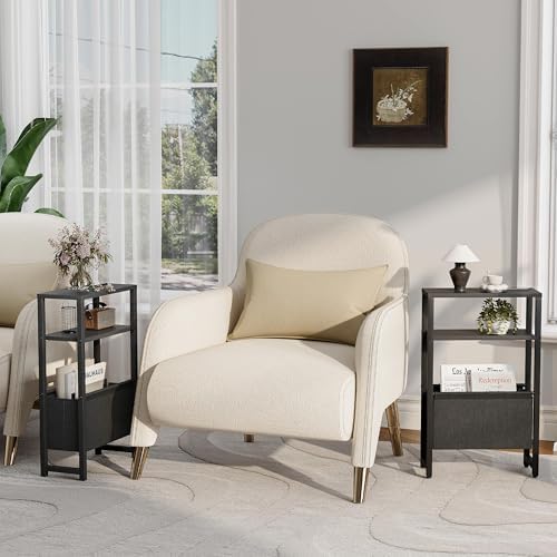Narrow Side Table, Slim End Table with Magazine Rack, Skinny Bedside Table for Small Spaces, 3 Tier Sofa Couch Table Nightstand for Living Room, Bedroom, Black LET503B - Image 7
