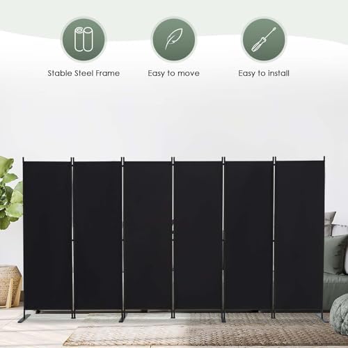 RANTILA 6 Panel Room Divider, 6 FT Folding Privacy Screen with Wide Feet, Freestanding Partition for Room Separation, Portable Room Divider Panel, 133" W x 71" H, Black - Image 7