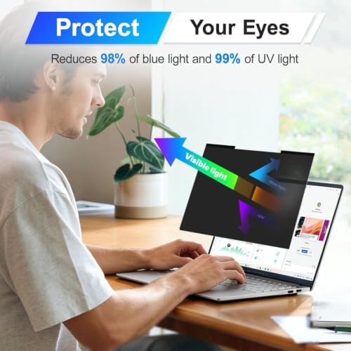Magnetic Laptop Privacy Screen 15.6 Inch 16:9 Display, Removable Computer Screen Privacy Shield, Anti-Glare Blue Light Protector Compatible with Dell Hp Lenovo Acer Asus Samsung - Image 3