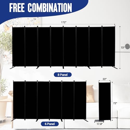 8 Panel Folding Privacy Screen, 14.67ft Wide Partition Room Dividers Panel - Image 5