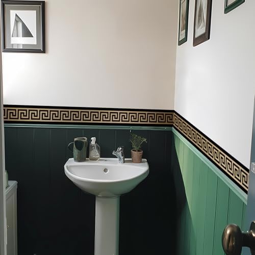 funlife Greece Pattern Peel and Stick Wall Border Stickers, Self Adhesive Skirting Wall Waist Line Decal for Bathroom Wall Vanity Mirror, 78.74"X3.93" Brushed Gold 5 Rolls - Image 6