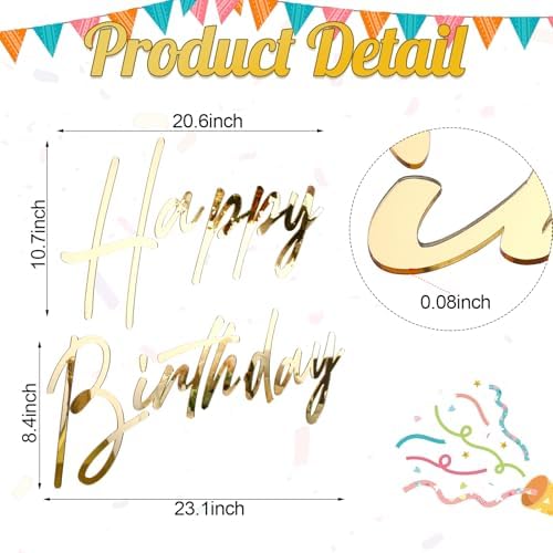 Yousoontic Happy Birthday Sign for Backdrop, 23 x 20 Inch, Classic, Silver - Image 2
