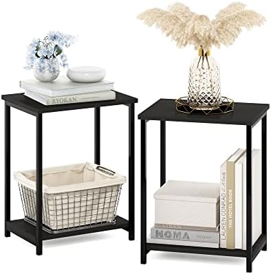 Furinno SIMPLISTIC Side Table Set of 2, 2-Tier Modern Metal Frame End Table with Open Shelf, Night Stand, Bedside Table, Easy Assembly, for Living Room, Bedroom, Espresso - Image 4