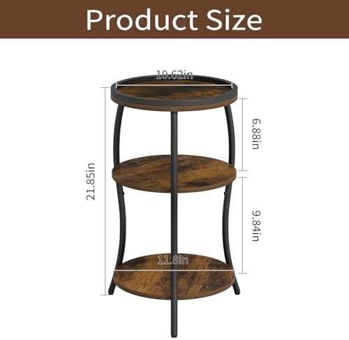 YINMIT 3 Tier Small Round Side Table, Brown Compact End Table with Tray Top - Image 3
