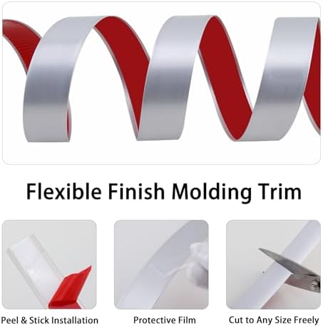 Lunghaa Peel and Stick Finish Molding Trim, Flexible Decoration Strip for Wall Tile Edge, Mirror, Cabinet, Furniture and DIY Home Decoration (Matte Silver, 16.4 ft x 0.4 in) - Image 5